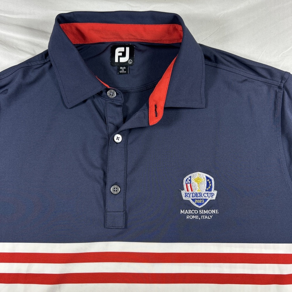 FootJoy 2023 Ryder Cup Marco Simone Mens Large Golf Polo Rome Italy Navy White